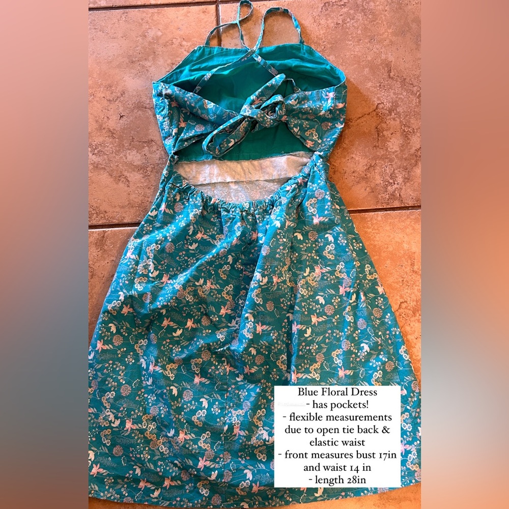 Blue Tie-Back Floral Dress